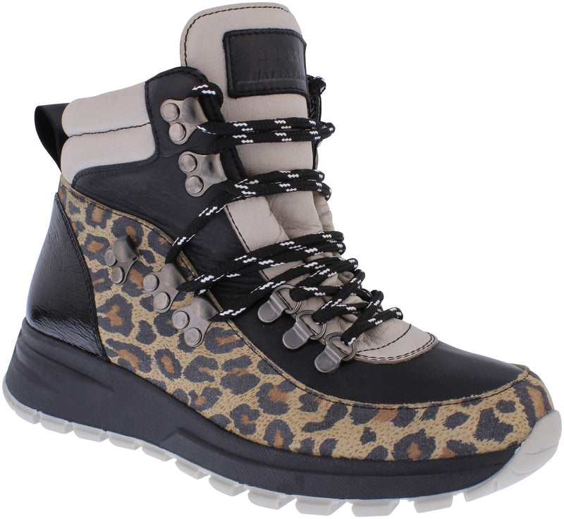 ADESSO WOMENS A7121 RAINE LEOPARD Multi Colour Leather Waterproof Lace-Up Ankle Boot