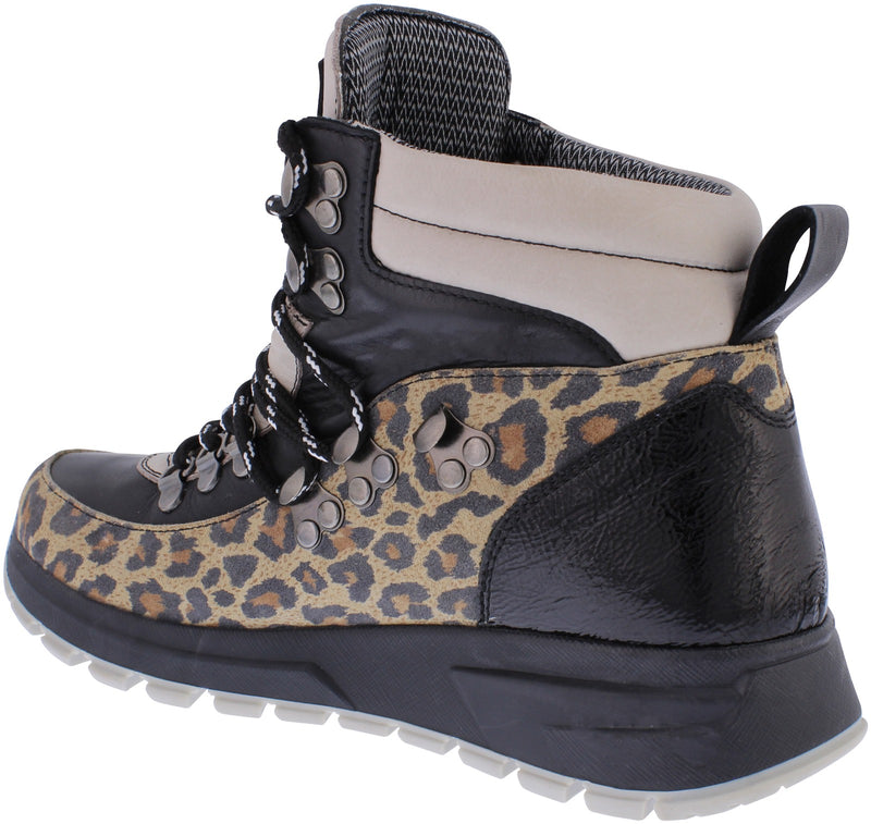 ADESSO WOMENS A7121 RAINE LEOPARD Multi Colour Leather Waterproof Lace-Up Ankle Boot