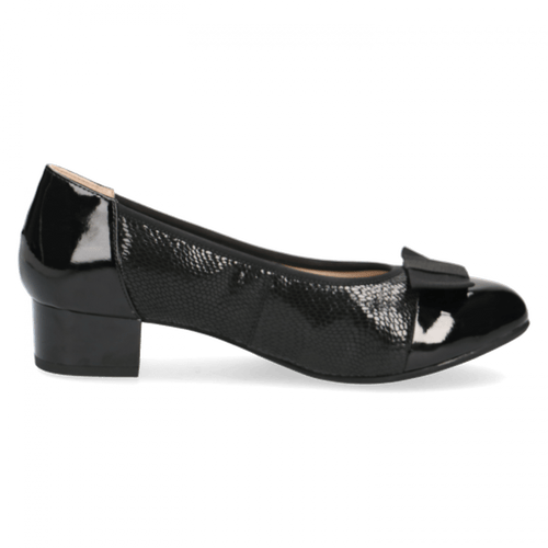 CAPRICE WOMENS 22315/28 019 Black Leather/Patent Combination Court Shoe