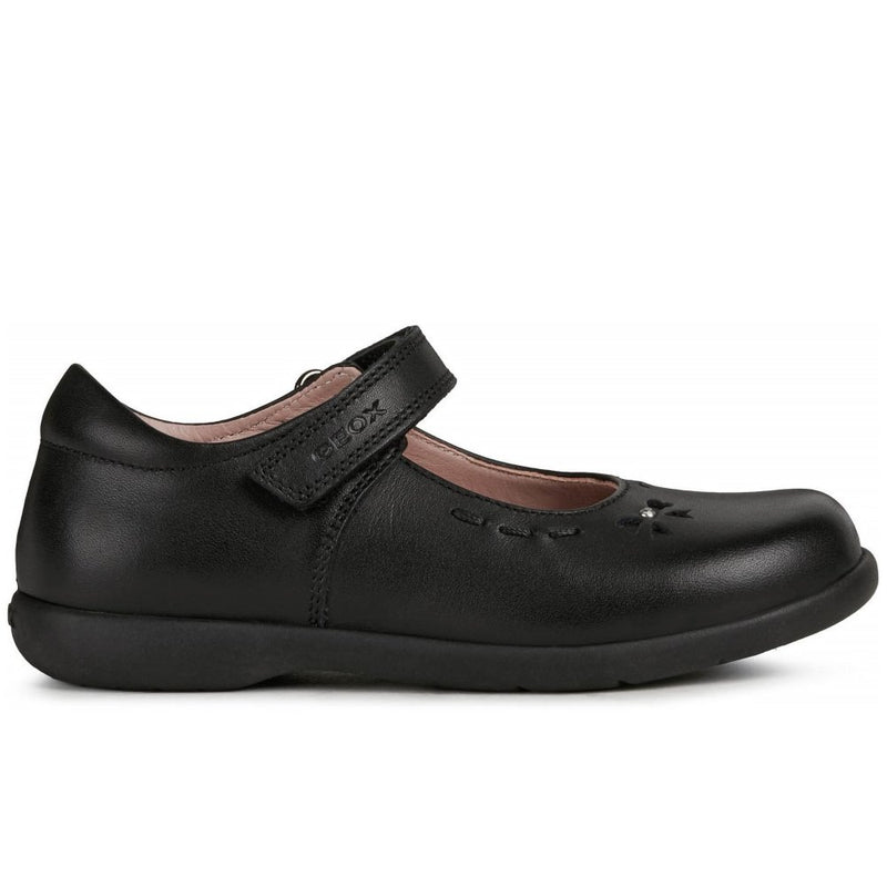 GEOX GIRLS J16FHA Naimara Girl Ballerina Black Leather Shoe