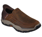 SKECHERS MENS 204810 CDB RESPECTED ELGIN Brown Leather Slip-Ins