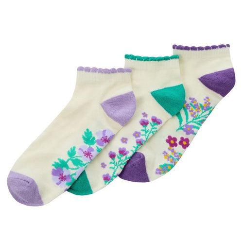 WOMENS SOCKS  -  Ladies 3pk Bamboo Floral Frill Trainer Socks by Pandastick