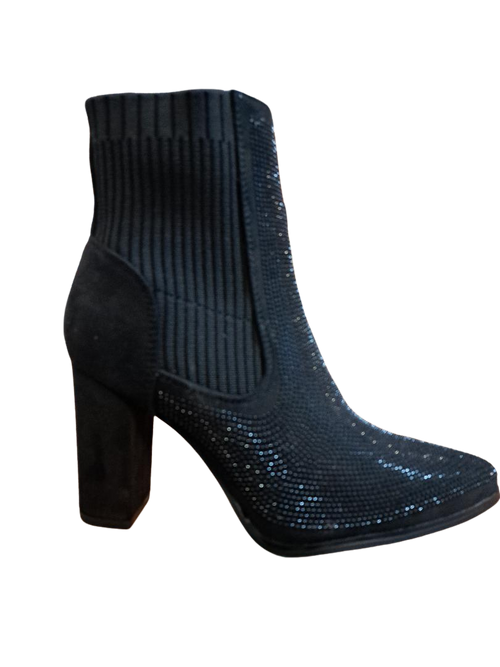 HEAVENLY FEET WOMENS OPUS Black Diamante Block Heel Ankle Boot