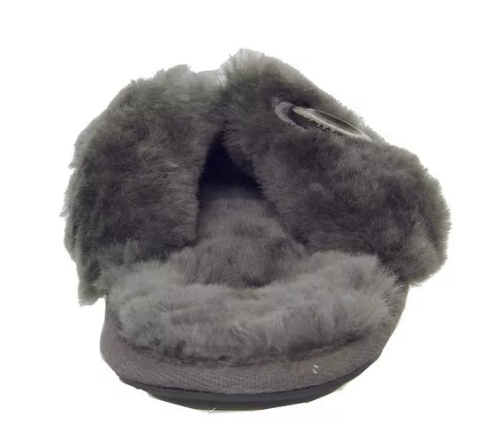 BEDROOM ATHLETICS WOMENS KEIRA Grey Sheepskin Toe-post Slippers