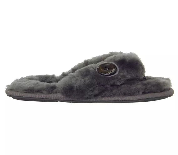 BEDROOM ATHLETICS WOMENS KEIRA Grey Sheepskin Toe-post Slippers