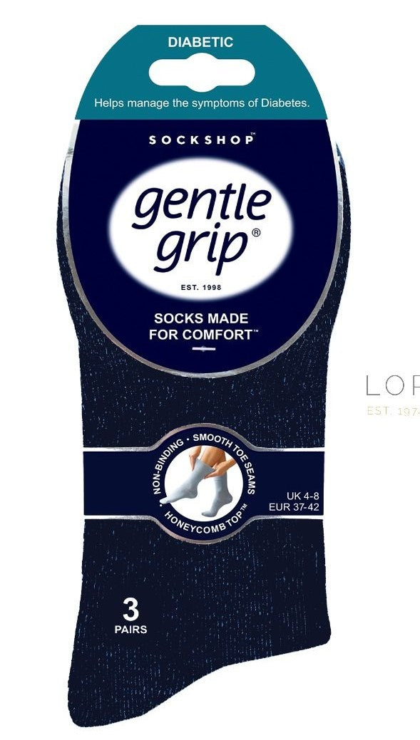 WOMENS SOCKS   -  Plain Navy Gentle Grip 3 Pair Pack Socks by Sock Shop