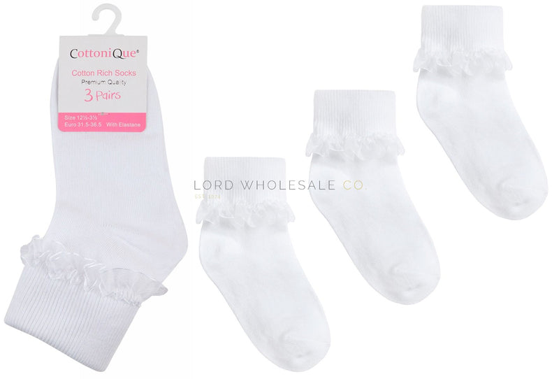 Girls Frill Ankle Socks 3 Pair Pack By Cottonique