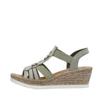 RIEKER WOMENS 619B2-52 MORELIA Pistachio Green Embelished Wedge Sandal