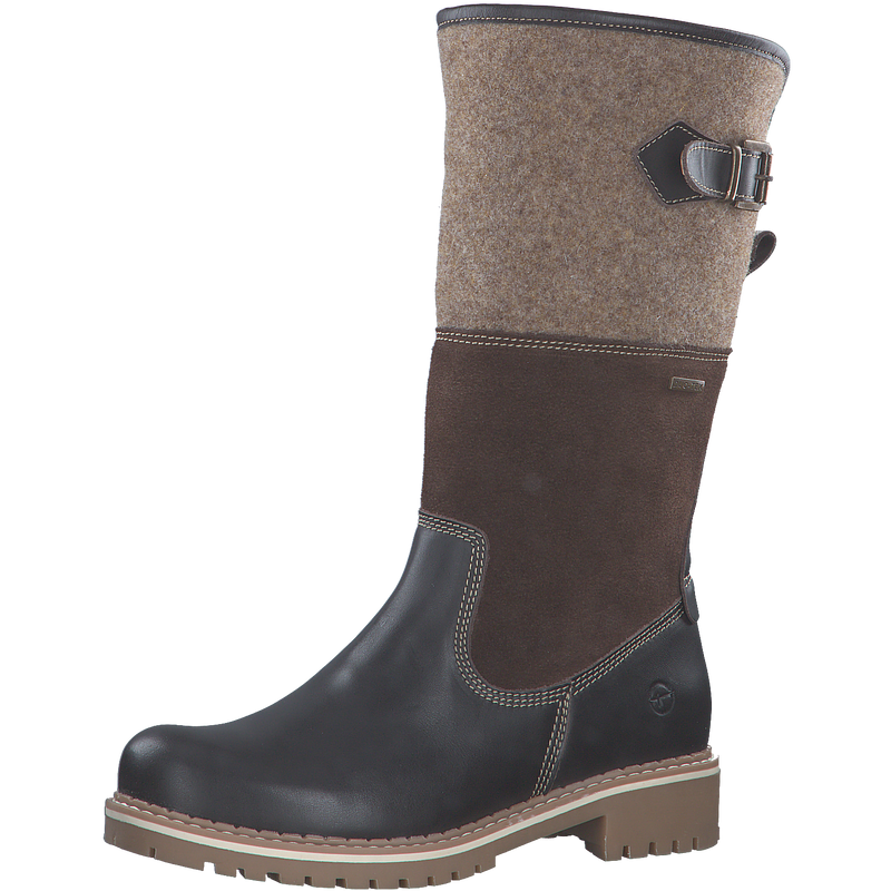 TAMARIS WOMENS 26432-41 Brown Leather/Textile Combination DuoTEX Long Boot