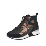 RIEKER WOMENS N7610-00 MOROKKO Black/Bronze Combination Hightop Ankleboot