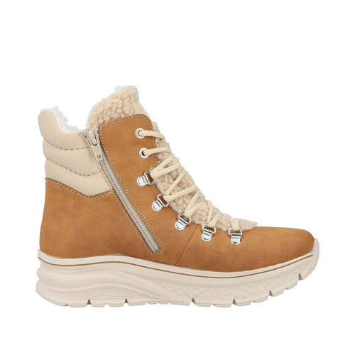 RIEKER WOMENS 48030-24 MORELIA Tan Nubuck/Beige Teddy Lace-up Warmlined Boot