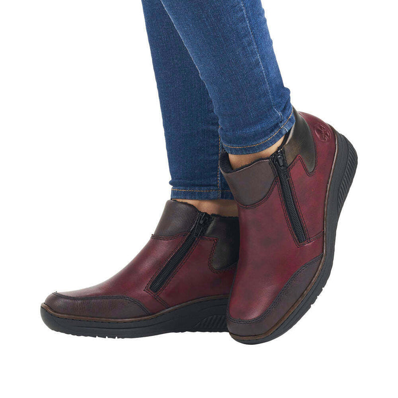 RIEKER WOMENS 48754-35 EAGLE Burgundy Comb Twin Zip Ankleboot