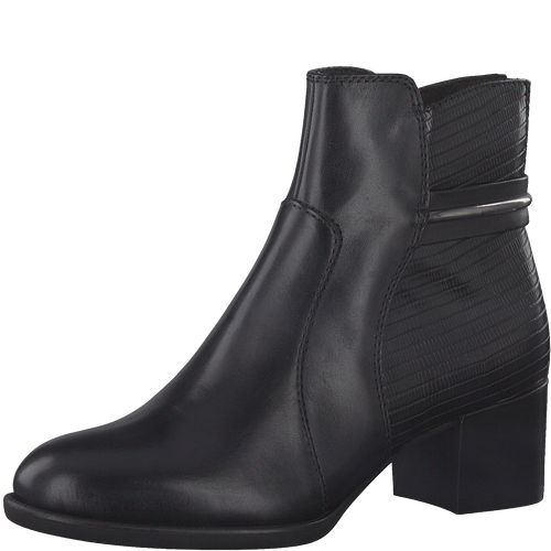 TAMARIS WOMENS 25353-29 BLACK Leather Heeled Ankle Boot