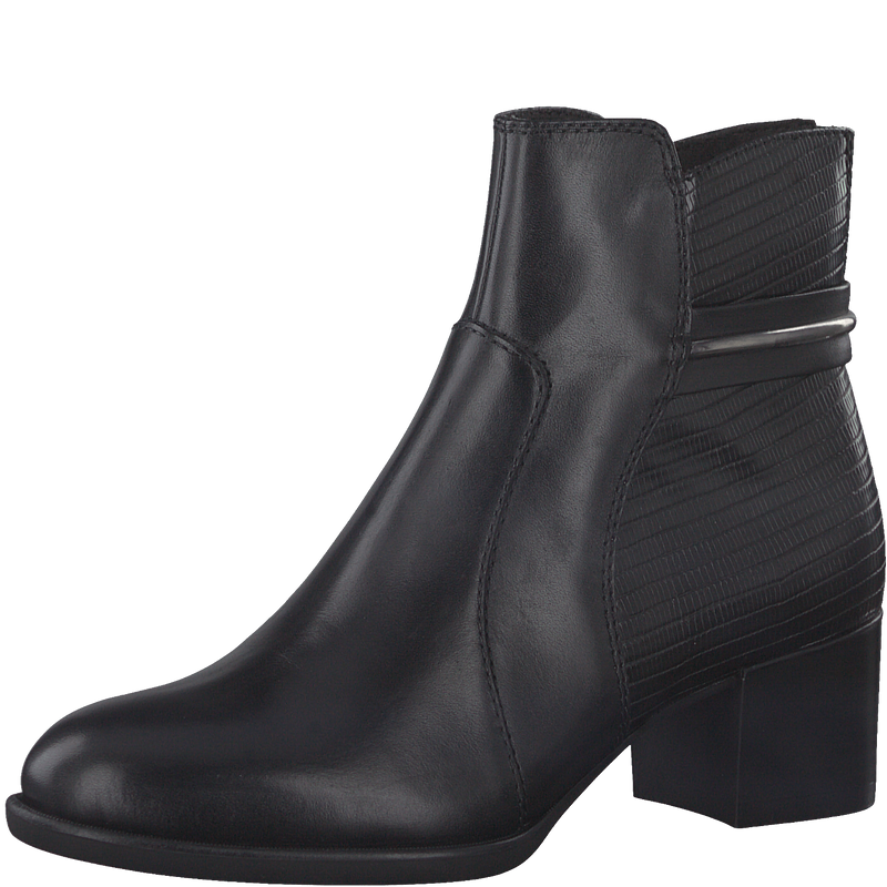 TAMARIS WOMENS 25353-29 BLACK Leather Heeled Ankle Boot