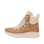 RIEKER WOMENS 48030-24 MORELIA Tan Nubuck/Beige Teddy Lace-up Warmlined Boot