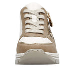 RIEKER WOMENS N8308-64 White/Beige/Print wedge Lace-Up Trainer with Side Zip