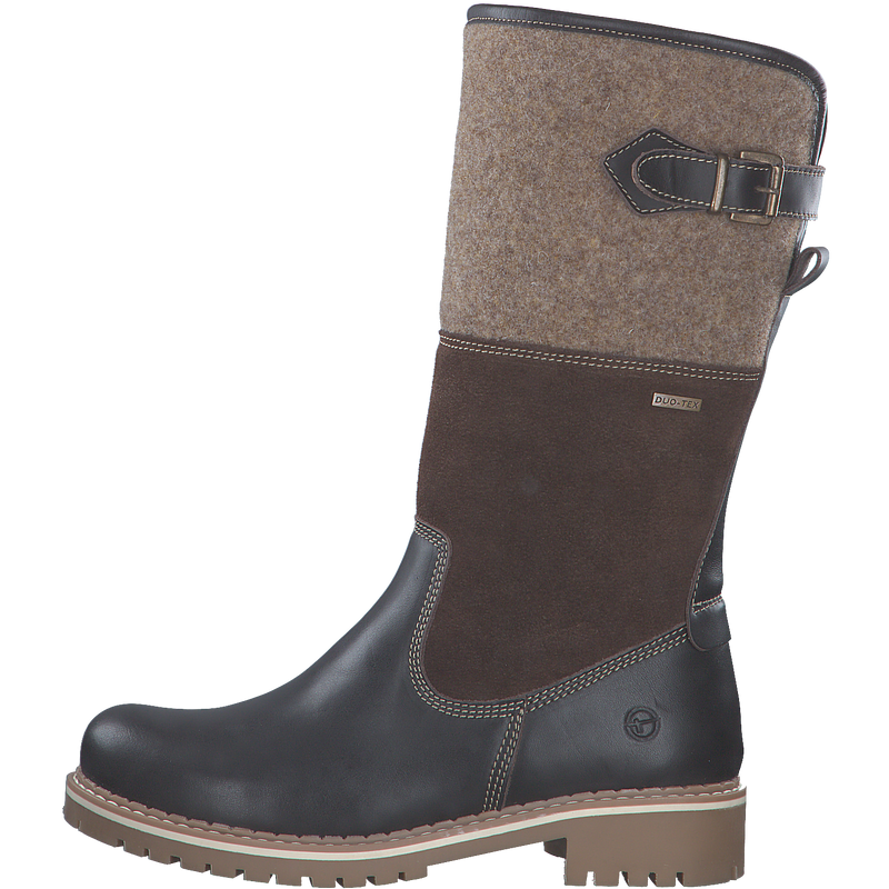 TAMARIS WOMENS 26432-41 Brown Leather/Textile Combination DuoTEX Long Boot