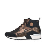 RIEKER WOMENS N7610-00 MOROKKO Black/Bronze Combination Hightop Ankleboot