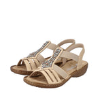 RIEKER WOMENS 60803-20 Light Tan Embellished Slip-on Sandal