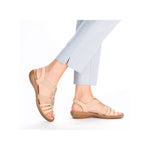 RIEKER WOMENS 60803-20 Light Tan Embellished Slip-on Sandal