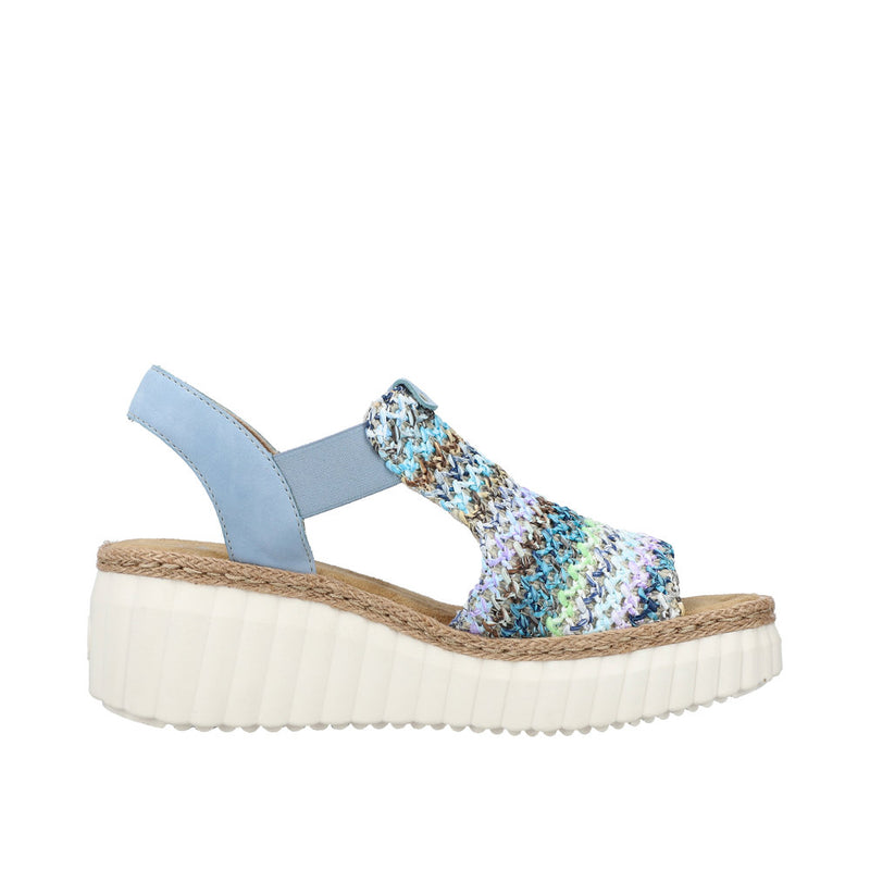 RIEKER WOMENS 69172-91 HIMARI Blue/Multi Knitted Wedge Sandal