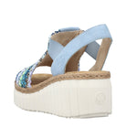 RIEKER WOMENS 69172-91 HIMARI Blue/Multi Knitted Wedge Sandal