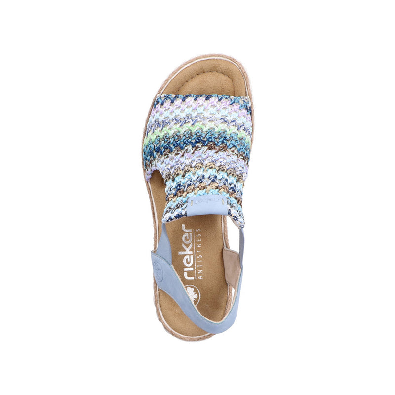 RIEKER WOMENS 69172-91 HIMARI Blue/Multi Knitted Wedge Sandal