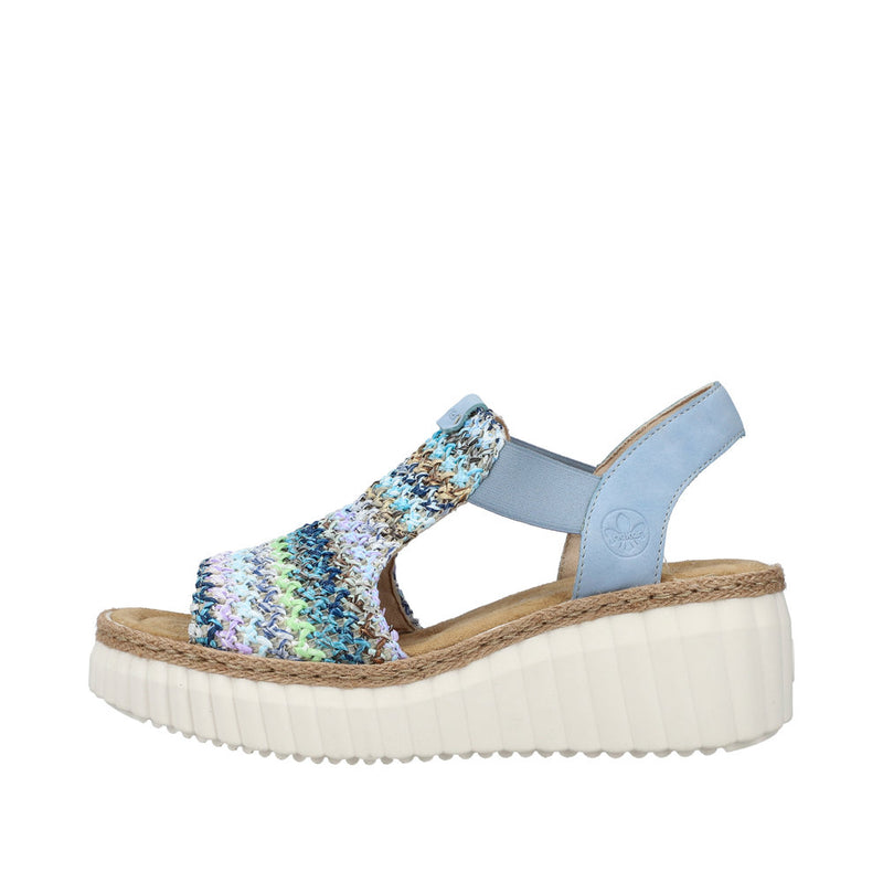 RIEKER WOMENS 69172-91 HIMARI Blue/Multi Knitted Wedge Sandal