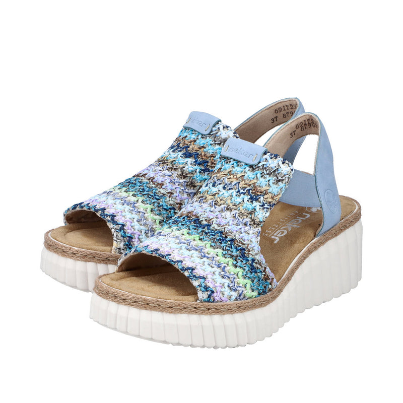 RIEKER WOMENS 69172-91 HIMARI Blue/Multi Knitted Wedge Sandal