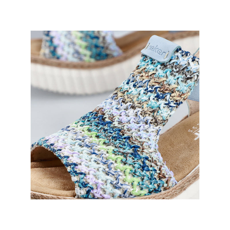 RIEKER WOMENS 69172-91 HIMARI Blue/Multi Knitted Wedge Sandal