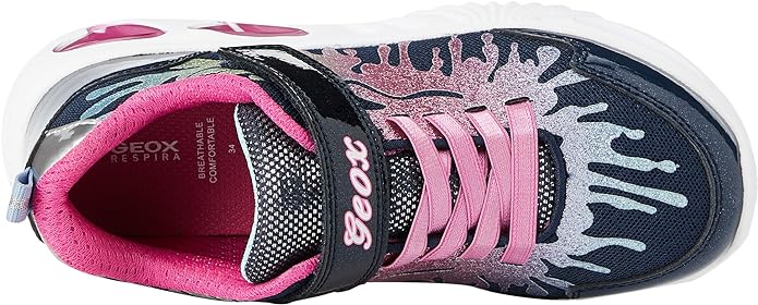 GEOX KIDS J45E9C J ASSISTER Girls Navy/Multi Velcro Trainer with Lights