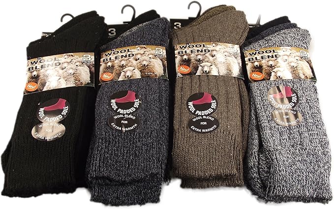 MENS SOCKS  Chunky Wool Blend Boot Socks Padded Sole  3pr Pack