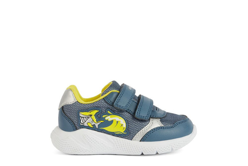 GEOX KIDS B454UA B SPRINTYE Baby Boys Blue/Yellow 'Shark' Sneaker