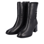 REMONTE WOMENS D0V71-01 ODEON Black Leather Tall Ankle Boot