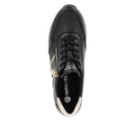 REMONTE WOMENS D1318-01  ROCK Black/Gold Lace-up Sneaker with Zip