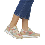 REMONTE WOMENS D1G01-90 NEWVAPO Beige/Multicoloured Bungee Sneaker