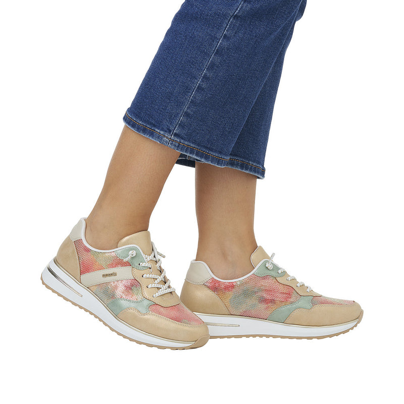 REMONTE WOMENS D1G01-90 NEWVAPO Beige/Multicoloured Bungee Sneaker