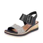 REMONTE WOMENS D6453-01 SIRANDIA Black/White Combination Wedge Sandal