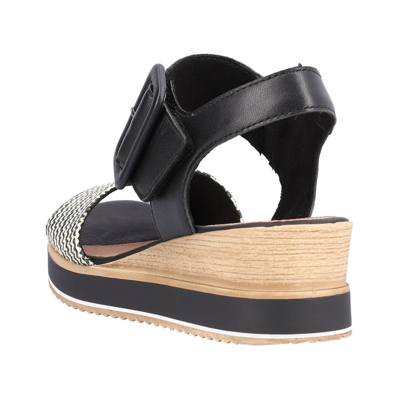 REMONTE WOMENS D6453-01 SIRANDIA Black/White Combination Wedge Sandal