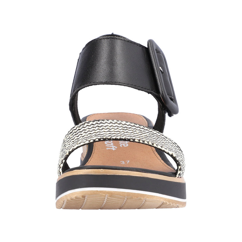 REMONTE WOMENS D6453-01 SIRANDIA Black/White Combination Wedge Sandal