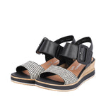 REMONTE WOMENS D6453-01 SIRANDIA Black/White Combination Wedge Sandal