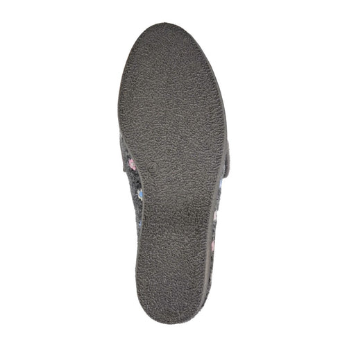 SLEEPERS WOMENS LS182F MATILDA Grey Floral Embroidered Touch Fastening Slipper