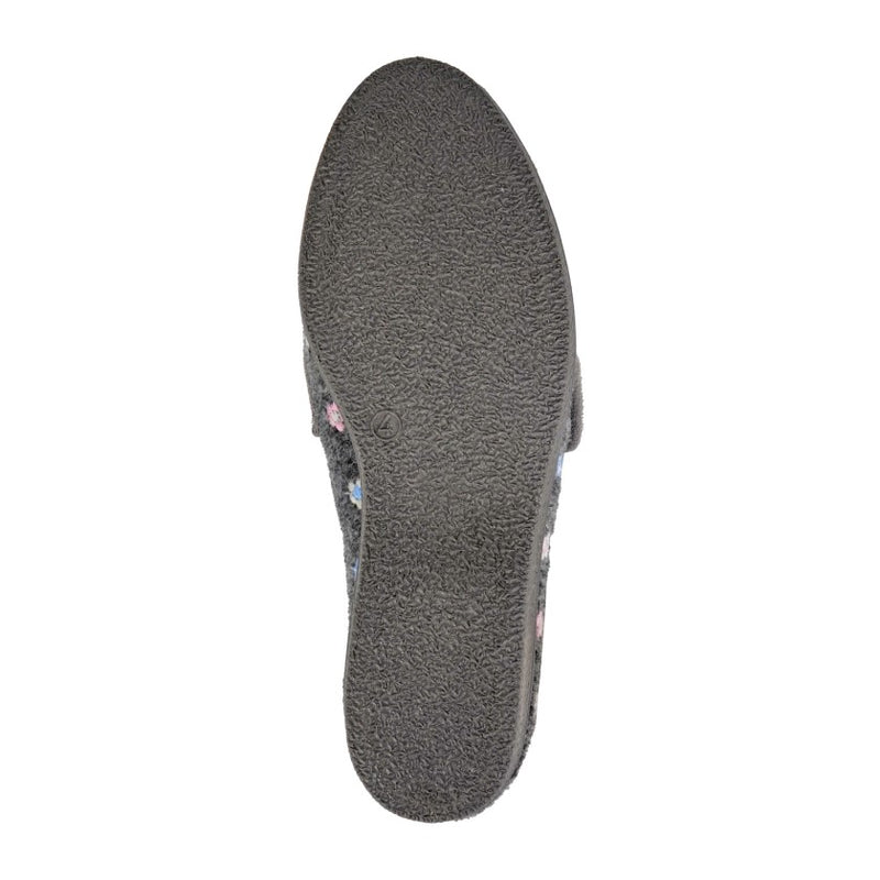SLEEPERS WOMENS LS182F MATILDA Grey Floral Embroidered Touch Fastening Slipper