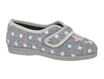 SLEEPERS WOMENS LS182F MATILDA Grey Floral Embroidered Touch Fastening Slipper