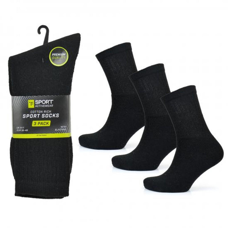 MENS SOCKS   Black Premium Sports Socks by Tom Franks 5pr Pack
