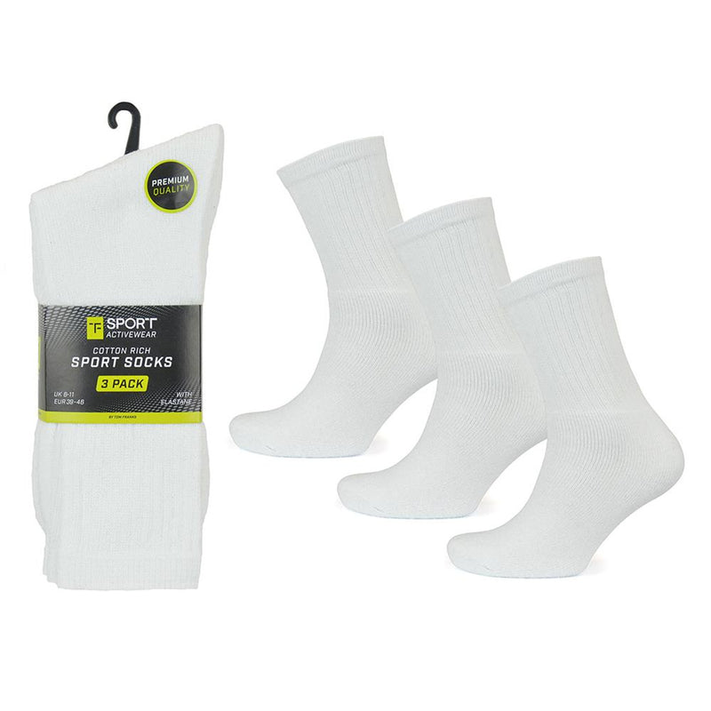 MENS SOCKS   White Premium Sports Socks by Tom Franks 5pr Pack