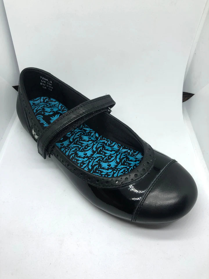 ANGRY ANGELS KIDS 7296-3 TOTALLY M Width Black Leather/Patent Riptape fastening