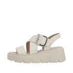 RIEKER WOMENS W1550-60  BARCRO Cream Leather Strap Wedge Sandal