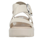 RIEKER WOMENS W1550-60  BARCRO Cream Leather Strap Wedge Sandal