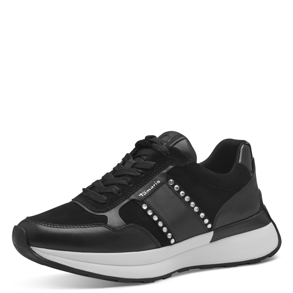 TAMARIS WOMENS 23737  Black Leather/Suede Combination Sneaker